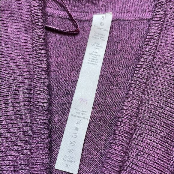 LULULEMON Merino Wool Cardigan Sweater Sit In Lotus Wrap II Plum Size 8 - Picture 8 of 9